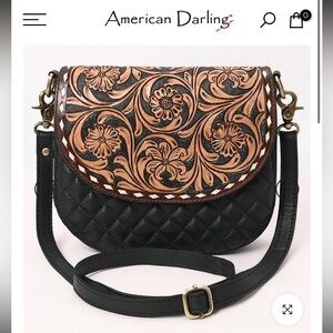 American Darling Embossed Black and Tan Floral Crossbody Bag